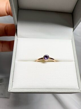 Blue Nile 14K 4mm Round Bezel set Amethyst Ring, sz 5
